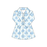 Long sleeves light blue floral kids girls athletic dress