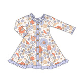 Lavender bat ghost pumpkin floral girls Halloween dress