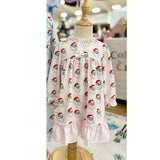Pink long sleeves santa kids girls Christmas night dress