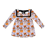 Long sleeves pumpkin bat kids girls Halloween dresses