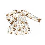 Brown ruffle long sleeves black santa girls Christmas dresses