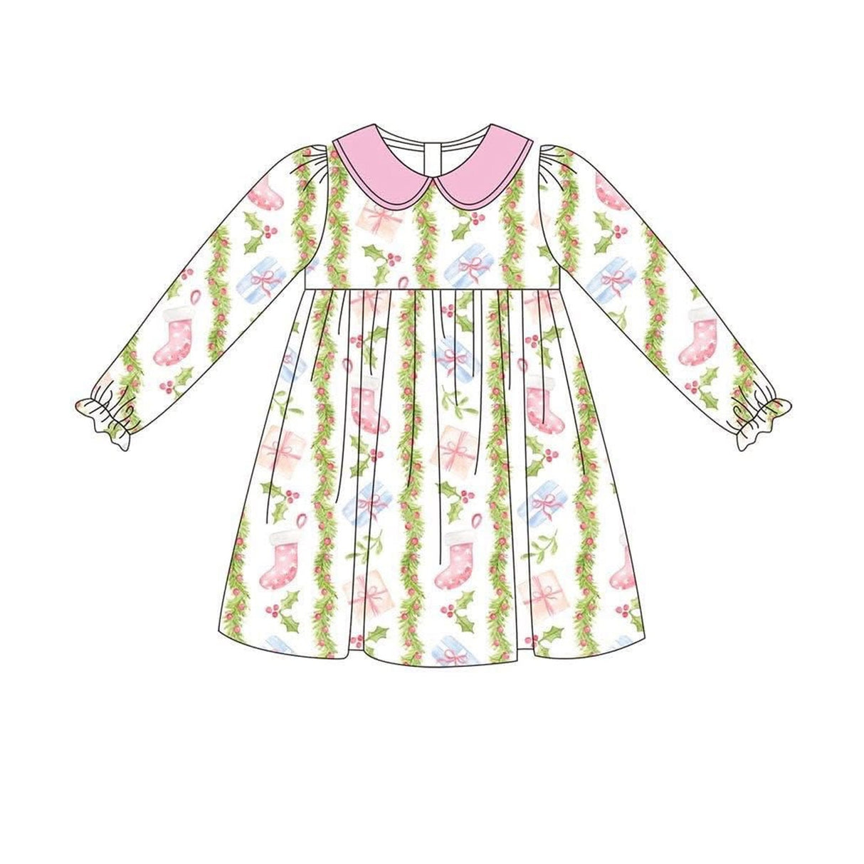 Long sleeves holly Christmas gifts socks girls dresses