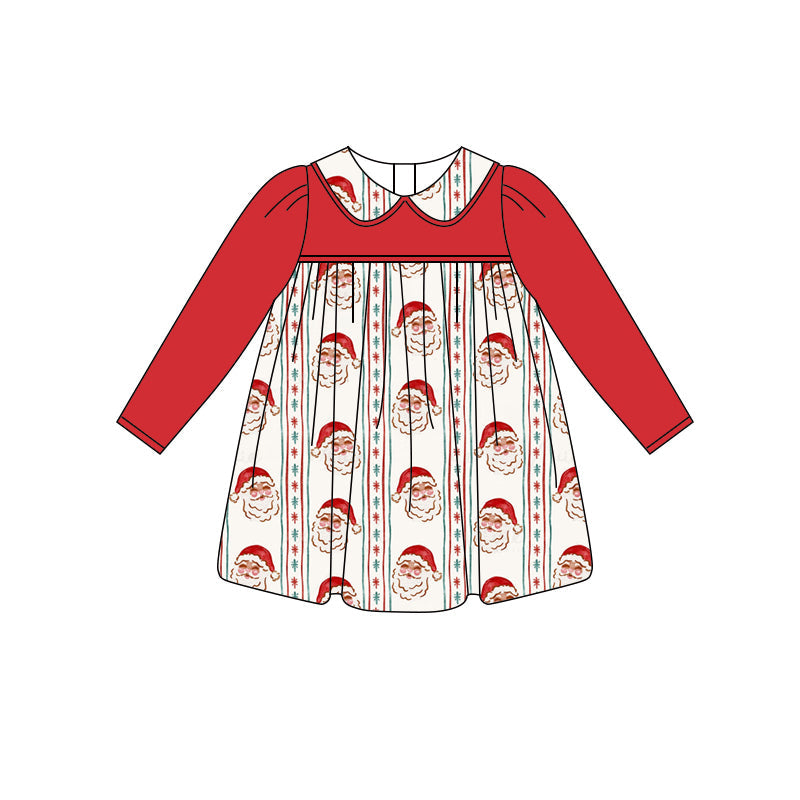 Red long sleeves santa kids girls Christmas dresses