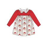 Red long sleeves santa kids girls Christmas dresses