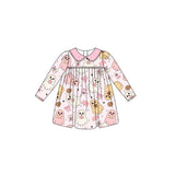 Long sleeves pink bow ghost kids girls Halloween dress