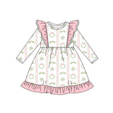 Long sleeves pink bow ornaments girls Christmas dress