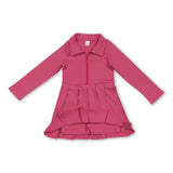 Long sleeves hot pink zipper kids girls athletic polo dress
