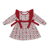 Long sleeves santa deer bow baby girls Christmas dresses