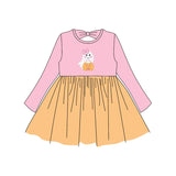 Pink long sleeves ghost pumpkin basket tulle girls Halloween dress