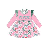 Pink long sleeves bow toddler girls dresses
