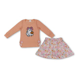 Pumpkin ghost embroidery top leopard skirt girls Halloween set
