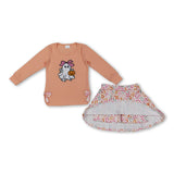 Pumpkin ghost embroidery top leopard skirt girls Halloween set