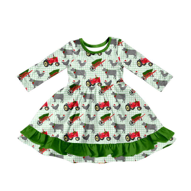 Christmas tree pig chicken cow tractor girls ruffle dresses