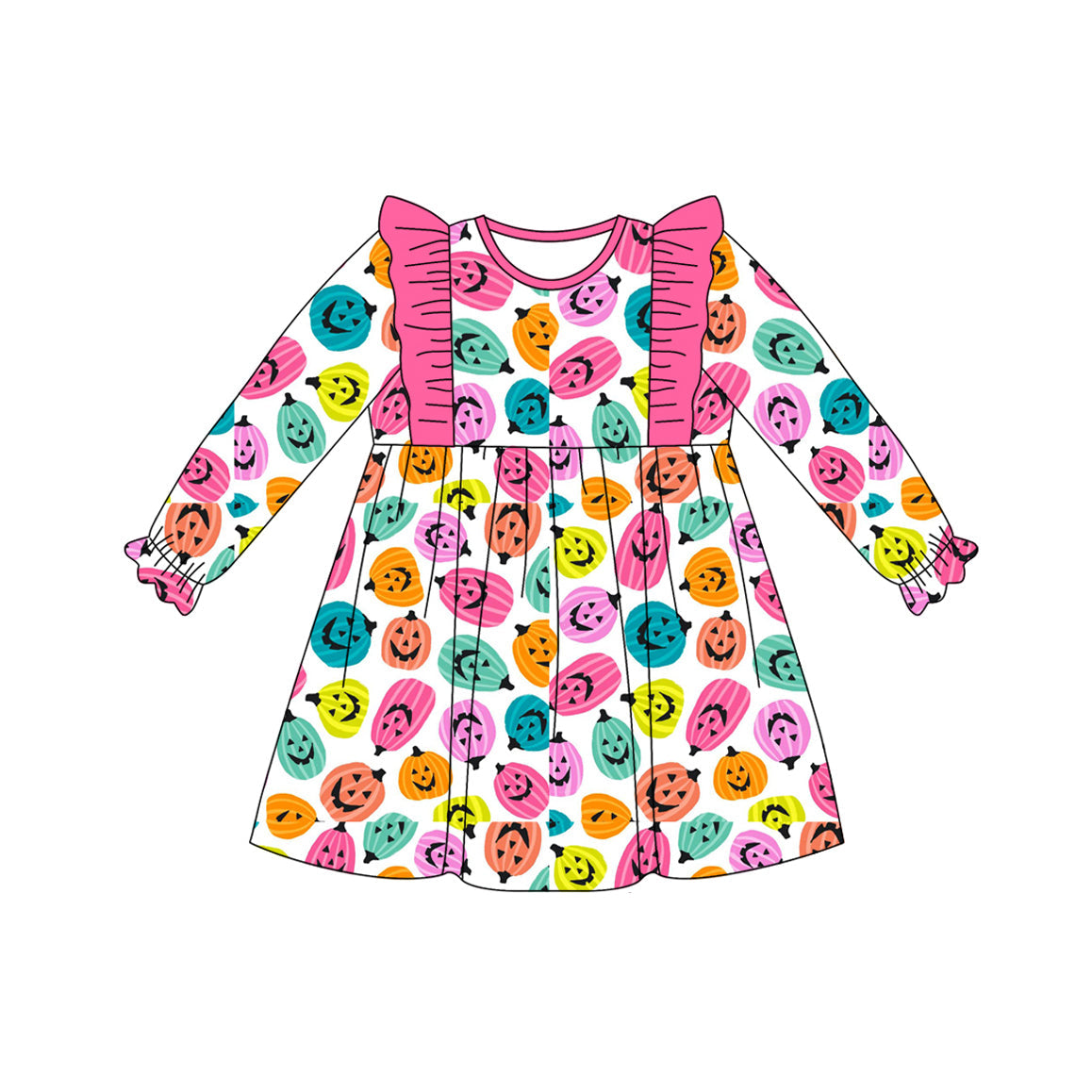 Pink ruffle long sleeves pumpkin baby girls Halloween dress