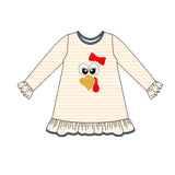 Long sleeves turkey bow stripe girls Thanksgiving dress