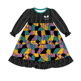 Long sleeves skull patchwork ruffle girls Halloween dress