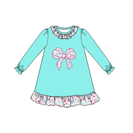 long sleeves floral bow ruffle kids girls dresses