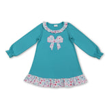 long sleeves floral bow ruffle kids girls dresses