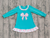 long sleeves floral bow ruffle kids girls dresses