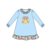 Long sleeves floral bow pumpkin kids girls fall dresses
