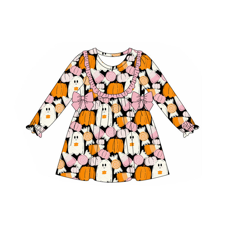 Long sleeves ghost candy corn kids girls Halloween dresses