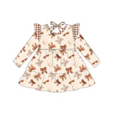 Long sleeves plaid bow kids girls fall dresses