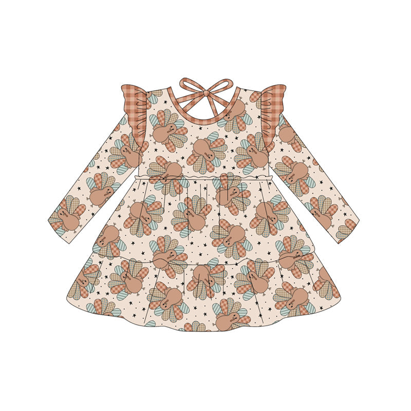 Long sleeves turkey kids girls Thanksgiving dresses