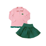 Long sleeves stripe golf top skirt girls clothing set
