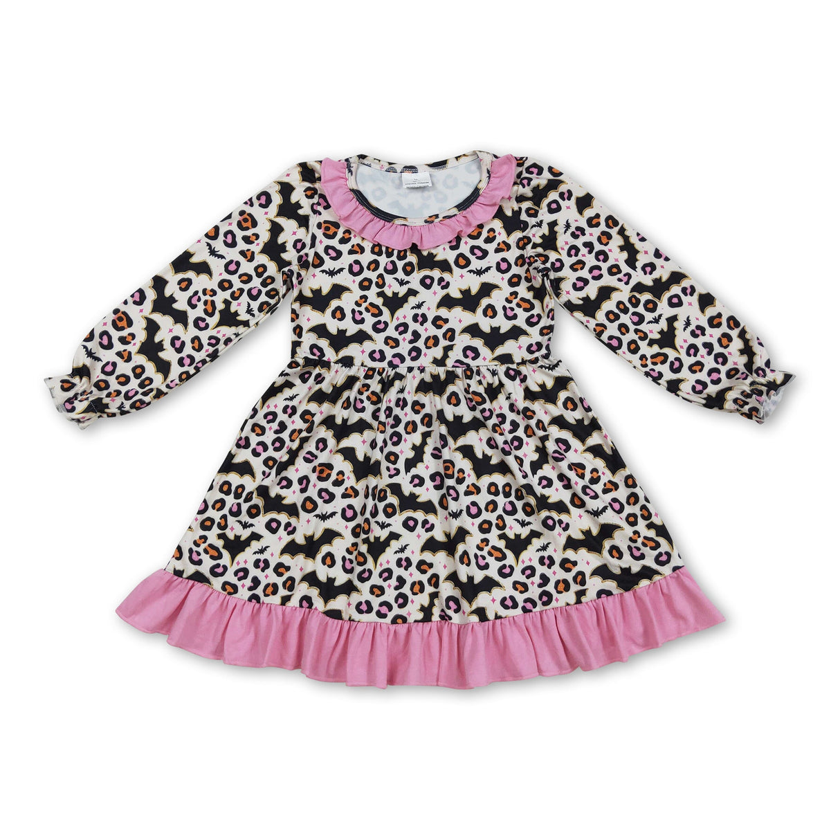 Long sleeves leopard bat ruffle kids girls Halloween dresses