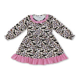 Long sleeves leopard bat ruffle kids girls Halloween dresses