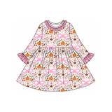 Pink bow floral pumpkin baby girls fall dresses