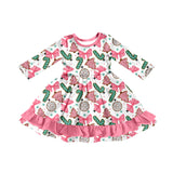 Pink bow Christmas tree ruffle kids girls dresses