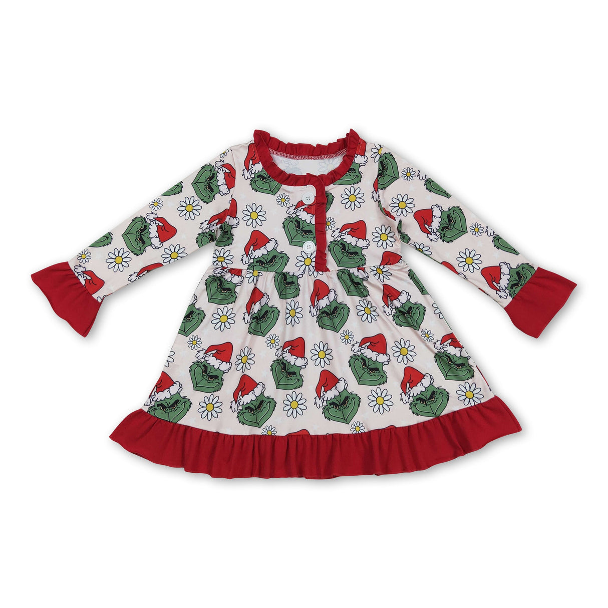 Christmas hat floral green face kids girls night dresses
