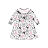 Happy New Year long sleeves pink stars kids girls dresses