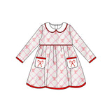 Long sleeves candy cane pockets girls Christmas dresses