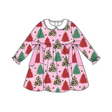 Leopard green red Christmas tree toddler girls dress