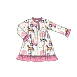Long sleeves pink ruffle farm kids girls night dresses
