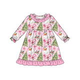 Santa candy cane Christmas tree ruffle girls night dress