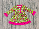 Leopard green face ruffle girls Christmas night dress