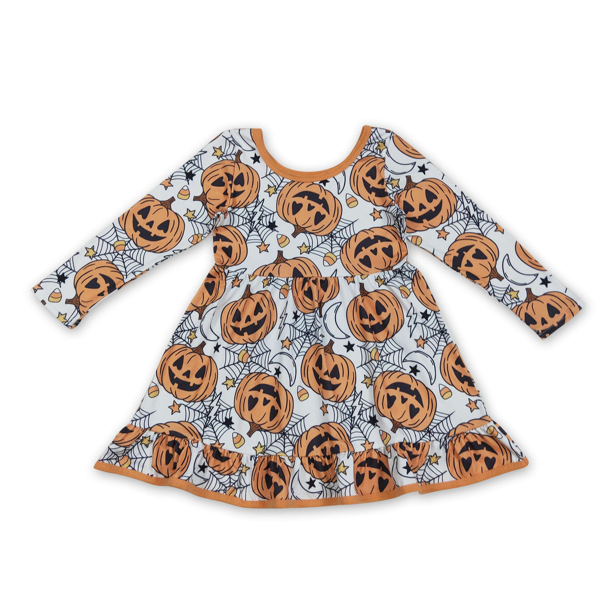 Long sleeves spider pumpkin kids girls Halloween dresses