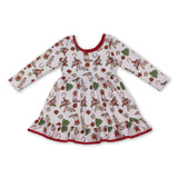 Christmas tree bow boots ruffle kids girls dresses