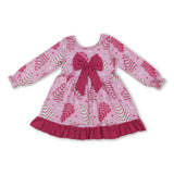 Long sleeves pink bow Christmas tree cake girls dress