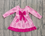 Long sleeves pink bow Christmas tree cake girls dress