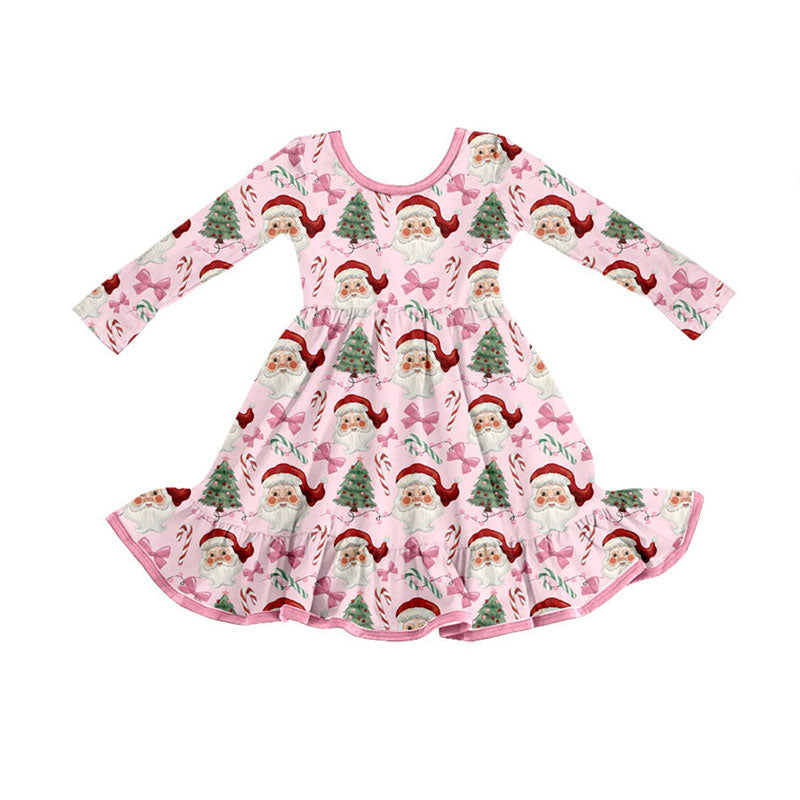 Pink bow candy cane santa girls Christmas dresses