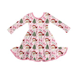 Pink bow candy cane santa girls Christmas dresses