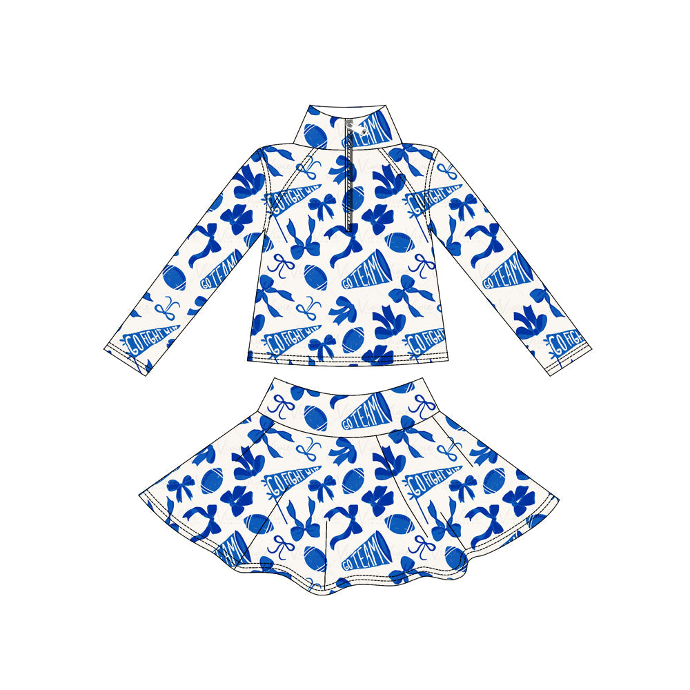 Blue bow football top skirt kids girls team activewear set