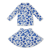 Blue bow football top skirt kids girls team activewear set