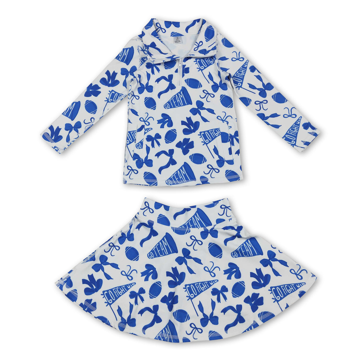 Blue bow football top skirt kids girls team activewear set