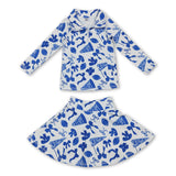 Blue bow football top skirt kids girls team activewear set