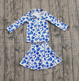 Blue bow football top skirt kids girls team activewear set